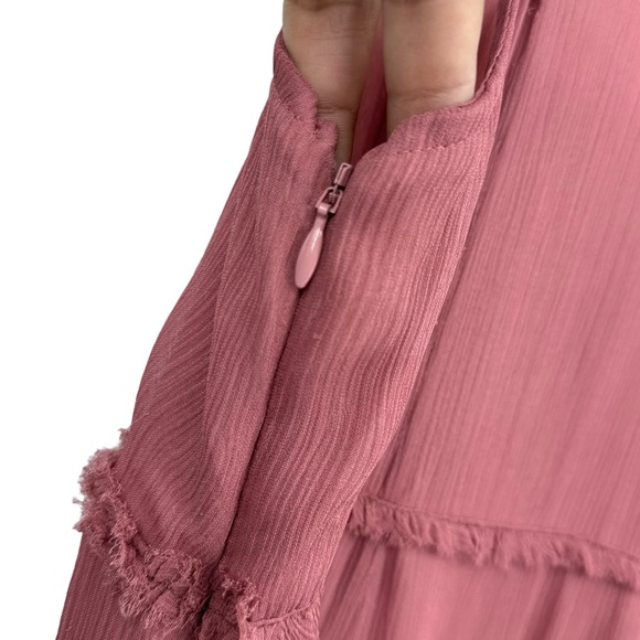Anthropologie Moulinette Soeurs Reagan Silk Ruffled Dress Pink Size 6 Petite - Picture 8 of 10